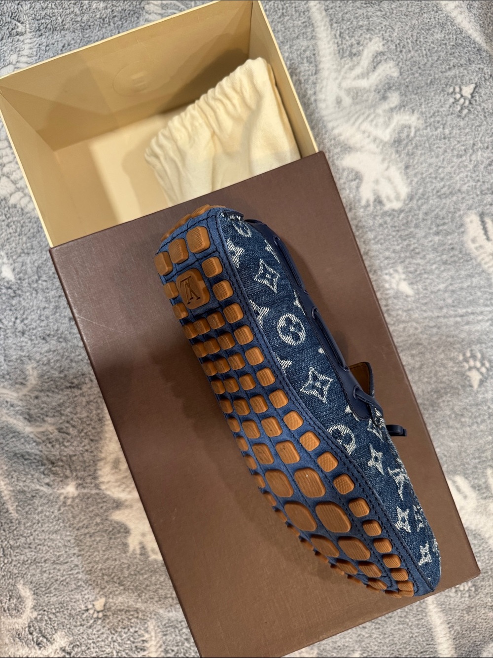 Louis Vuitton Men’s Dark Blue Monogram Denim Driving Loafers - Picture 2 of 2